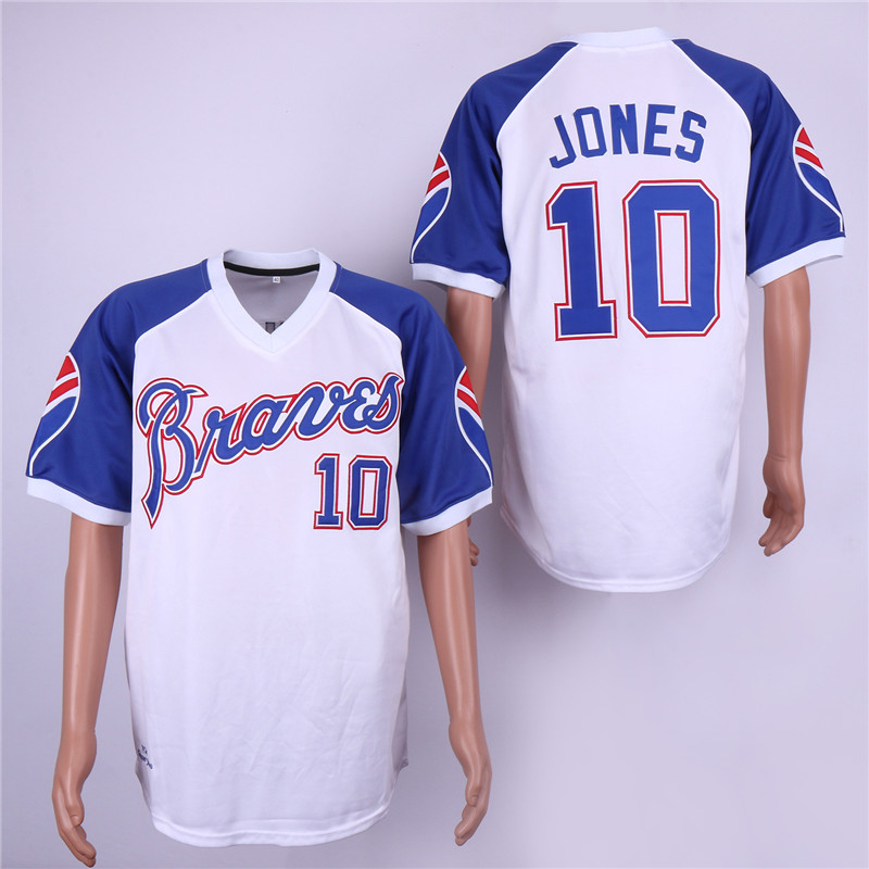 Men Atlanta Braves #10 Jones White Throwback MLB Jerseys